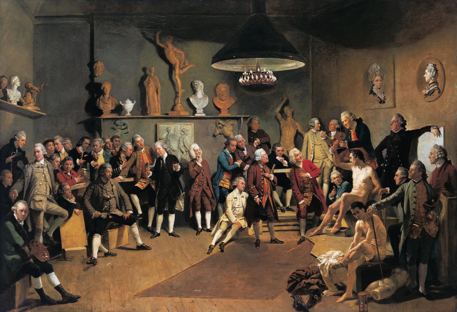 Johan Zoffany, Członkowie Akademii Kr&oacute;lewskiej, 1771&ndash;1772. Royal Collection, Londyn fot. Wikimedia Commons