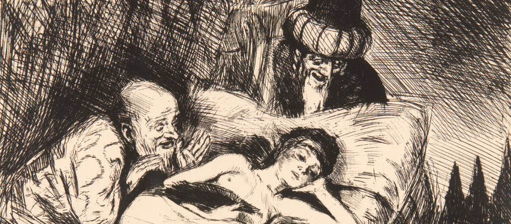 Bruno Schulz, „Zuzanna i starcy” z teki „Xięga Bałwochwalcza” (1920) fot. Muzeum Narodowe w Krakowie