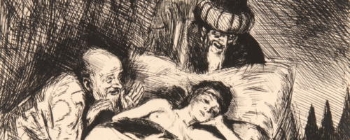 Bruno Schulz, „Zuzanna i starcy” z teki „Xięga Bałwochwalcza” (1920) fot. Muzeum Narodowe w Krakowie