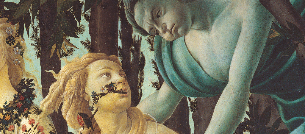 Fragment poematu Lukrecjusza mówiący o wiośnie, Wenus i Zefirze (O rzeczywistości, 5, 737–740) stał się inspiracją dla Botticellego. Sandro Botticelli, Wiosna, 1477–1482 r., Galeria Uffizi (fragmenty) fot. Mondadori / Getty