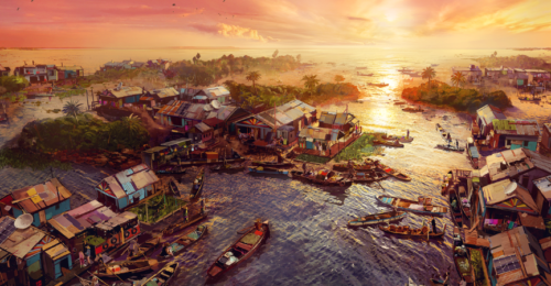 Screen z gry Our Life on Water, współtworzonej przez autorkę tekstu i opowiadającej o małej społeczności w Azji Południowo-Wschodniej – niszczonej przez korporacje i krótkowzroczną politykę. Gra będzie mieć premierę w 2024 r. fot. studio Different Tales