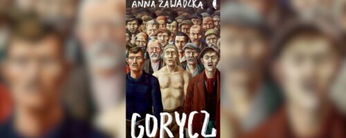 Okładka książki "Gorycz" przedstawiająca tłum stojących równo robotników